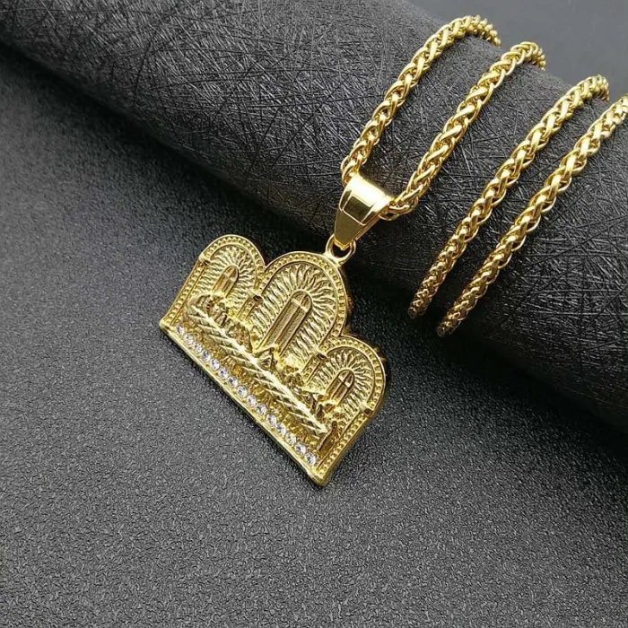 Wholesale Last Supper Pendant – Bulk Gold-Plated Titanium Steel Hip Hop Necklace with Rhinestones