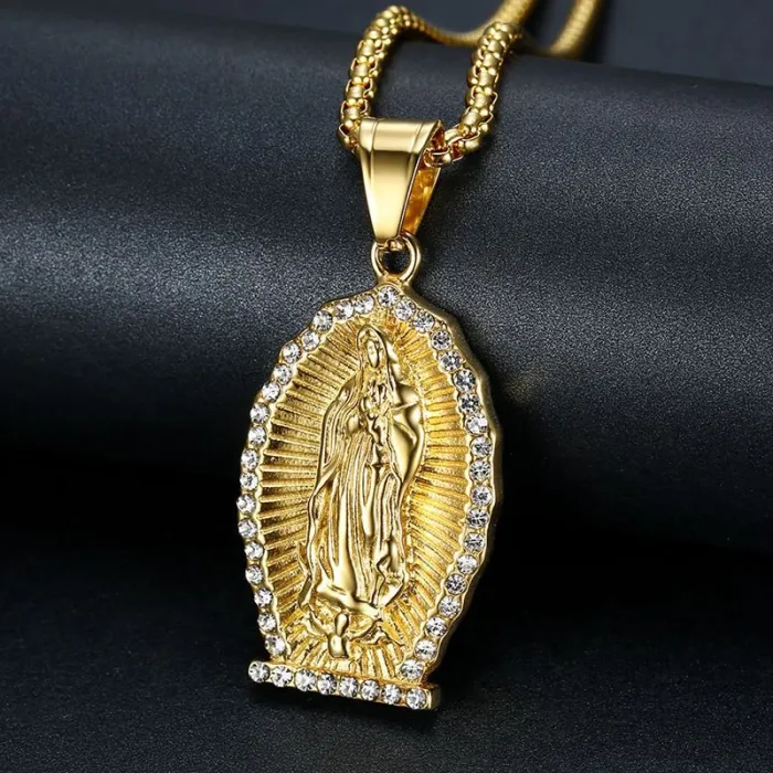 Wholesale Hip Hop Pendant Necklace – Bulk Gold-Plated Titanium Steel Jewelry with Rhinestones for Resellers