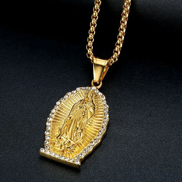 Wholesale Hip Hop Pendant Necklace – Bulk Gold-Plated Titanium Steel Jewelry with Rhinestones for Resellers
