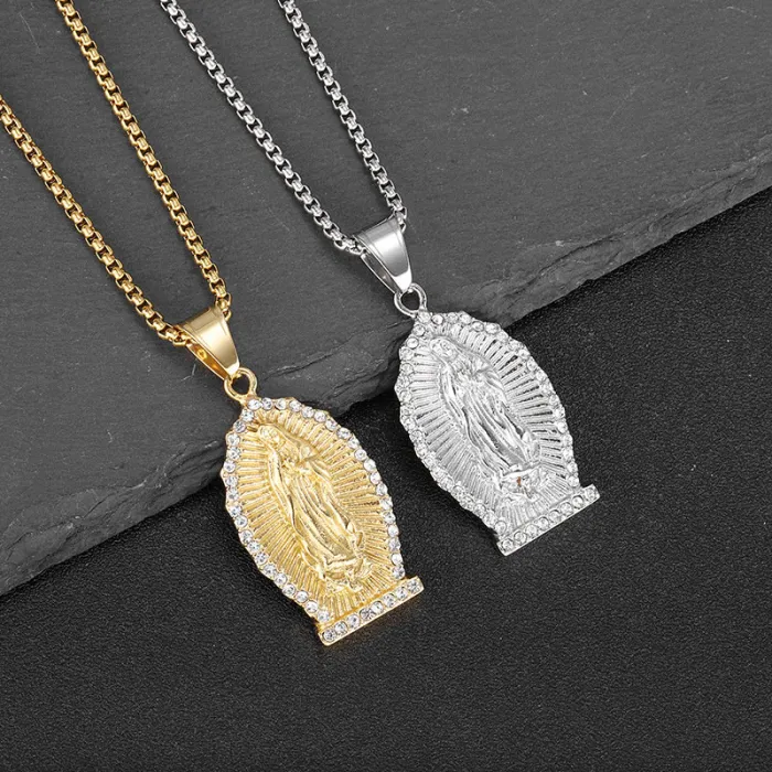 Wholesale Hip Hop Pendant Necklace – Bulk Gold-Plated Titanium Steel Jewelry with Rhinestones for Resellers