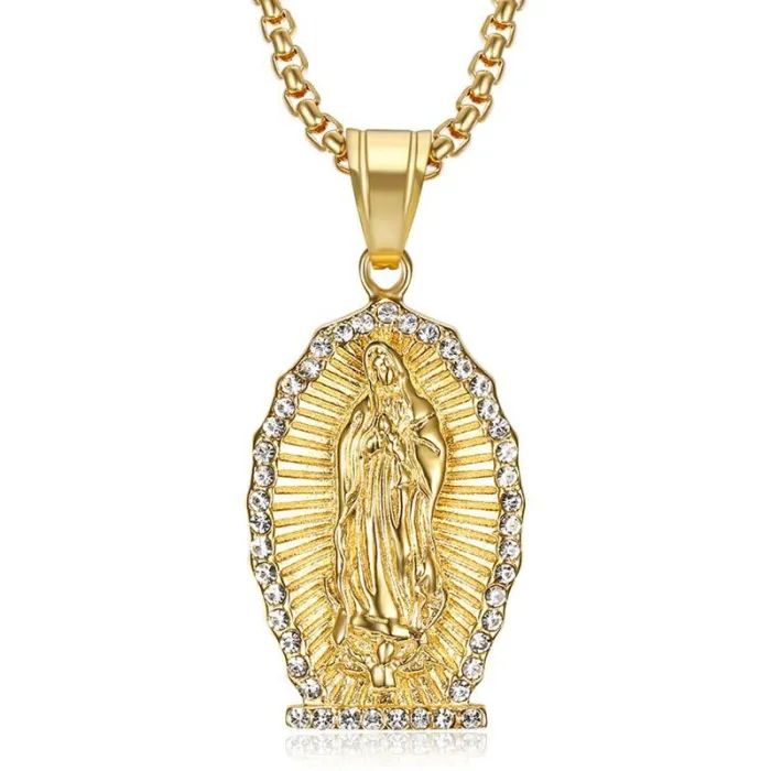 Wholesale Hip Hop Pendant Necklace – Bulk Gold-Plated Titanium Steel Jewelry with Rhinestones for Resellers