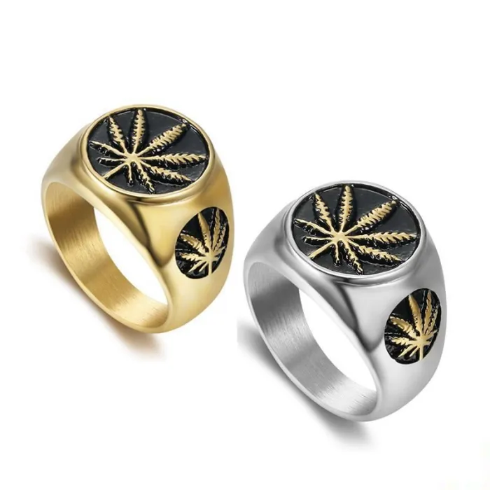 Wholesale Hip Hop Leaf Ring – Bulk Vintage Gold-Tone Stainless Steel Men's Ring with Unique Design at Factory Price