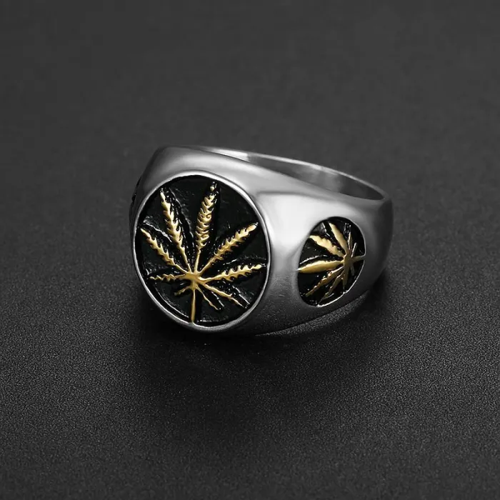 Wholesale Hip Hop Leaf Ring – Bulk Vintage Gold-Tone Stainless Steel Men's Ring with Unique Design at Factory Price