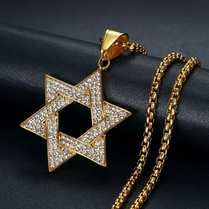 Wholesale Star of David Pendant – Bulk Full Rhinestone Stainless Steel Hip Hop Necklace for Resellers