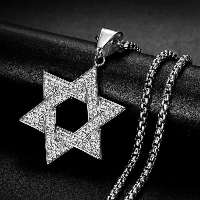 Wholesale Star of David Pendant – Bulk Full Rhinestone Stainless Steel Hip Hop Necklace for Resellers
