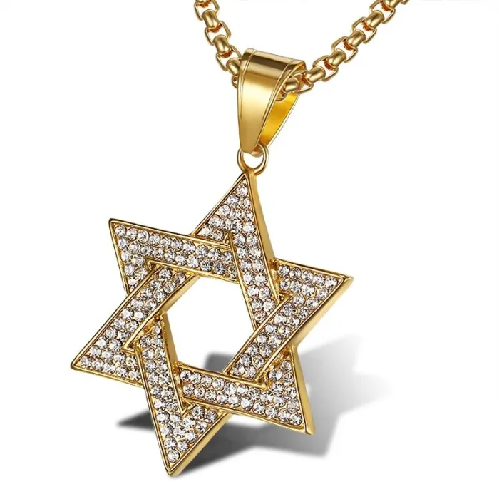 Wholesale Star of David Pendant – Bulk Full Rhinestone Stainless Steel Hip Hop Necklace for Resellers