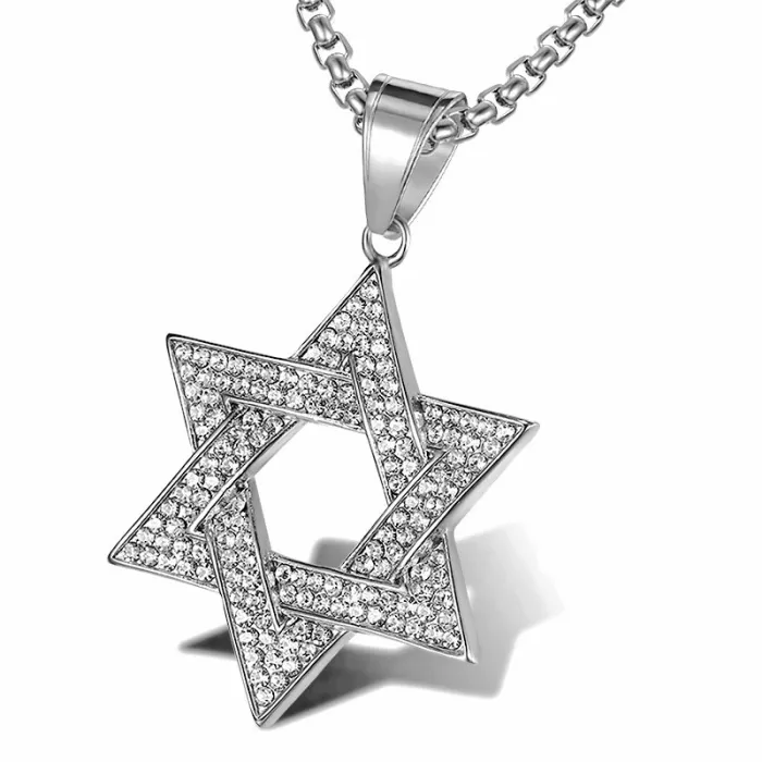 Wholesale Star of David Pendant – Bulk Full Rhinestone Stainless Steel Hip Hop Necklace for Resellers