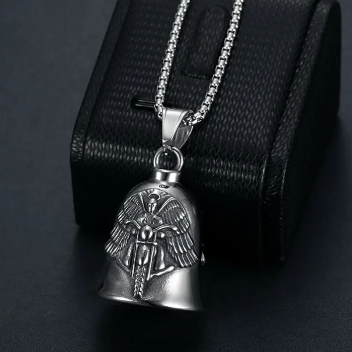 Wholesale Biker Guardian Bell – Bulk Vintage Punk Titanium Steel Ride Bell with Winged Rider Design