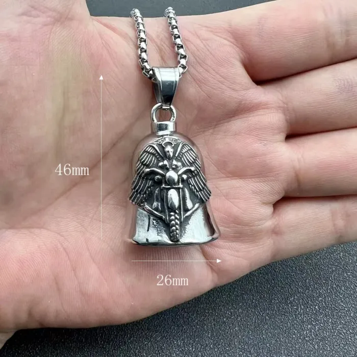 Wholesale Biker Guardian Bell – Bulk Vintage Punk Titanium Steel Ride Bell with Winged Rider Design