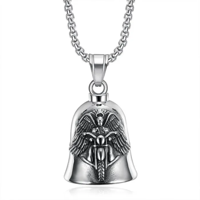 Wholesale Biker Guardian Bell – Bulk Vintage Punk Titanium Steel Ride Bell with Winged Rider Design