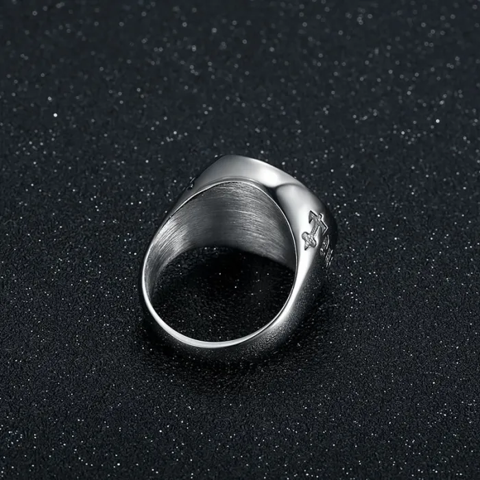 Wholesale Templar Cross Ring – Bulk Titanium Steel Red Epoxy Knight Ring with Inscription for Men