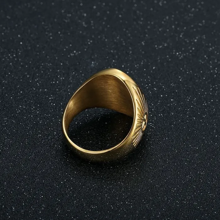 Wholesale Jesus Ring for Men – Bulk Gold-Plated Polished Titanium Steel Hip Hop Ring with Rhinestones