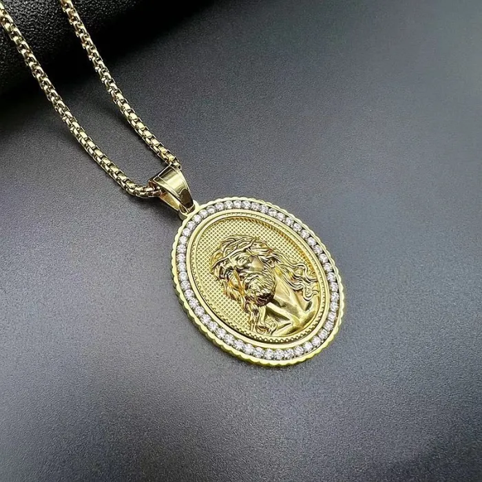 Wholesale Jesus Pendant Necklace – Bulk Gold-Plated Cast Stainless Steel Hip Hop Jewelry with CZ Stones