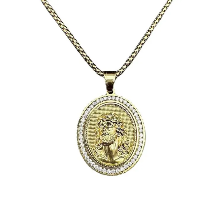 Wholesale Jesus Pendant Necklace – Bulk Gold-Plated Cast Stainless Steel Hip Hop Jewelry with CZ Stones