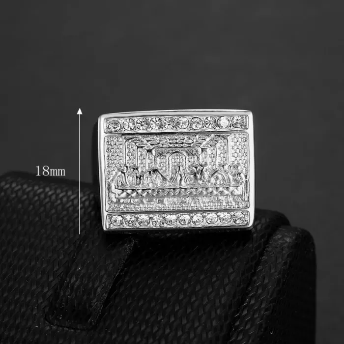 Wholesale Last Supper Ring – Bulk Hip Hop Titanium Steel Men's Ring with Rhinestones and Judas Apostle Design
