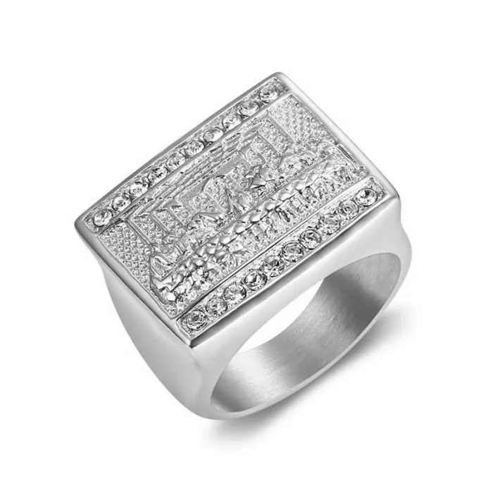 Wholesale Last Supper Ring – Bulk Hip Hop Titanium Steel Men's Ring with Rhinestones and Judas Apostle Design