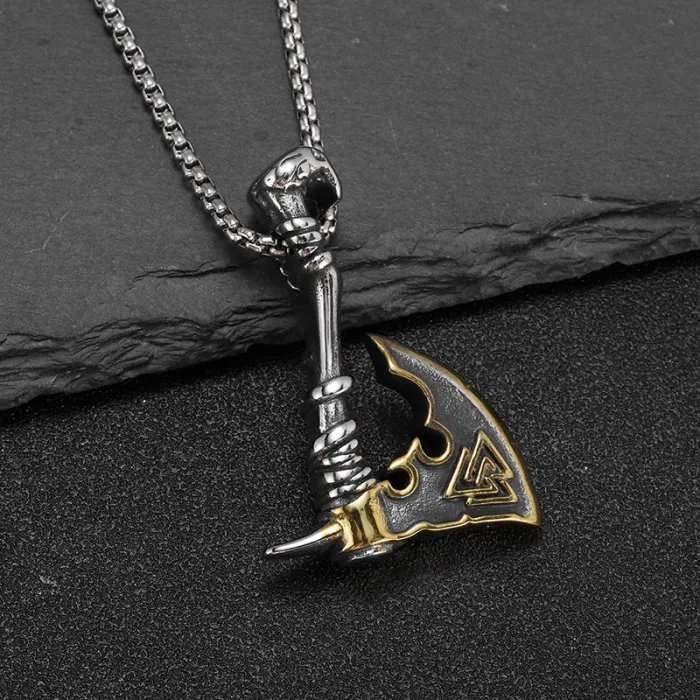 Wholesale Viking Axe Pendant – Bulk Gold-Plated Stainless Steel Necklace for Men at Factory Price