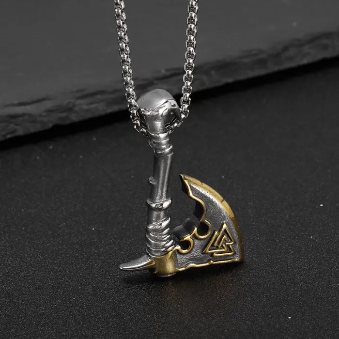 Wholesale Viking Axe Pendant – Bulk Gold-Plated Stainless Steel Necklace for Men at Factory Price