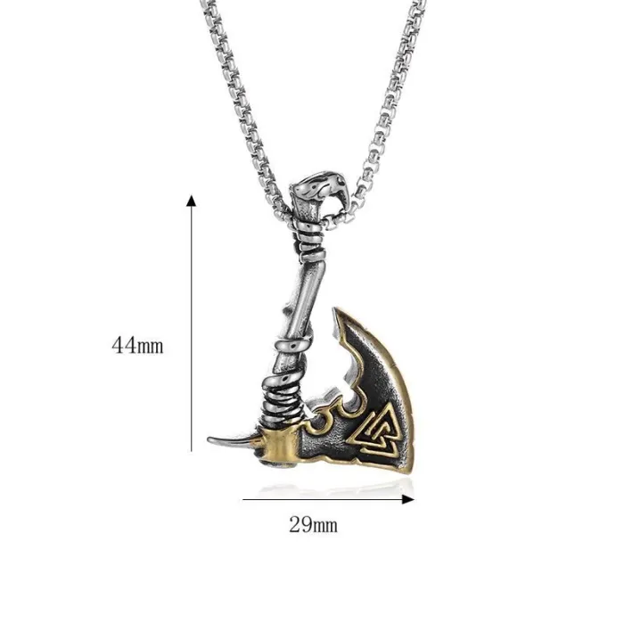 Wholesale Viking Axe Pendant – Bulk Gold-Plated Stainless Steel Necklace for Men at Factory Price