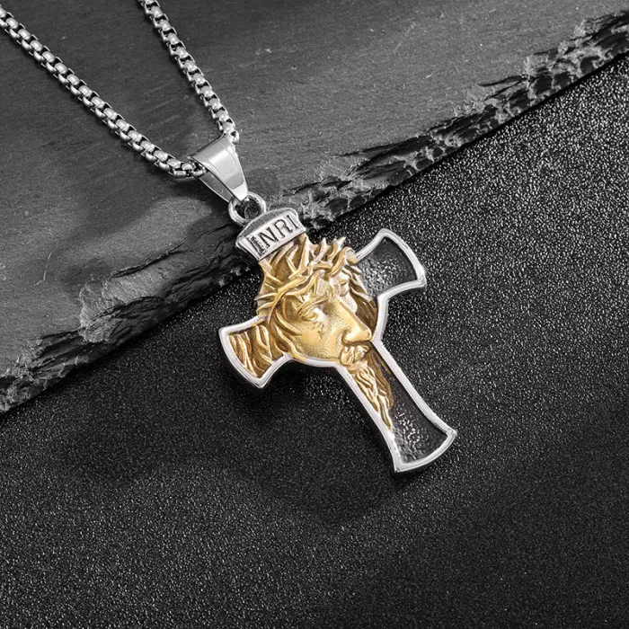 Wholesale Vintage Cross Pendant – Bulk Stainless Steel Portrait Necklace from Original Titanium Steel Supplier