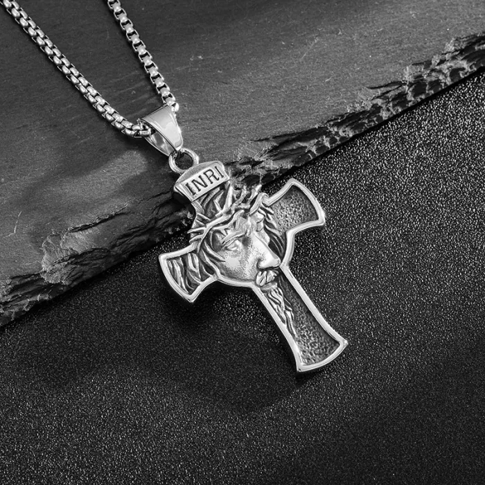Wholesale Vintage Cross Pendant – Bulk Stainless Steel Portrait Necklace from Original Titanium Steel Supplier