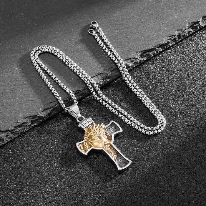 Wholesale Vintage Cross Pendant – Bulk Stainless Steel Portrait Necklace from Original Titanium Steel Supplier