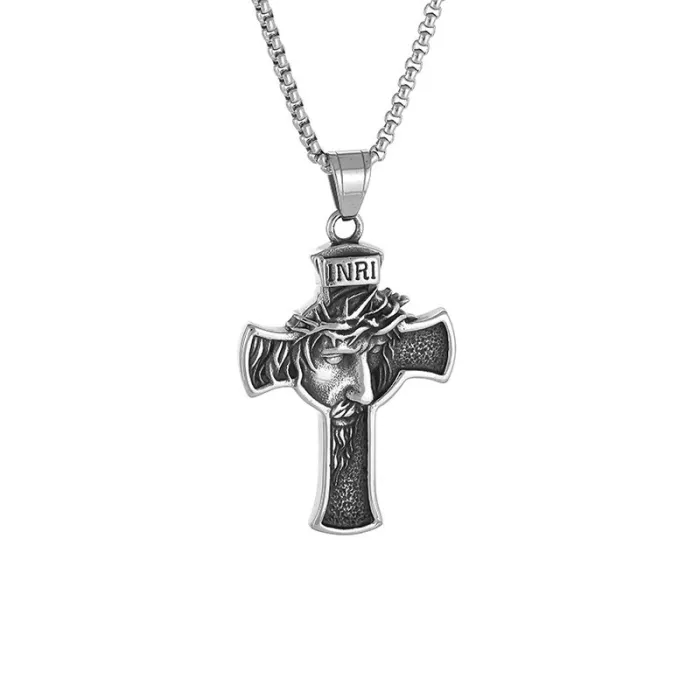 Wholesale Vintage Cross Pendant – Bulk Stainless Steel Portrait Necklace from Original Titanium Steel Supplier
