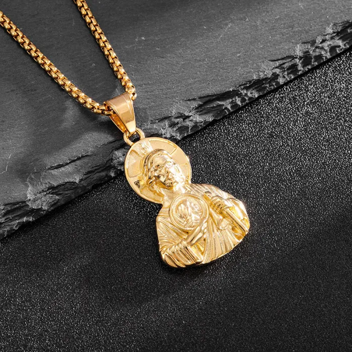 Wholesale St. Jude Pendant Necklace – Bulk Gold-Plated 316 Stainless Steel Men's Religious Jewelry