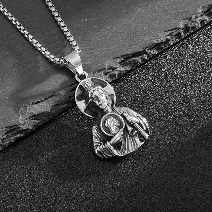 Wholesale St. Jude Pendant Necklace – Bulk Gold-Plated 316 Stainless Steel Men's Religious Jewelry