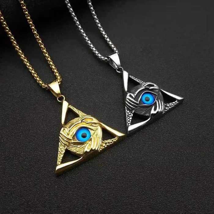 Wholesale Skull Eye Pendant – Bulk Stainless Steel Triangle Hip Hop Necklace for Men at Factory Price
