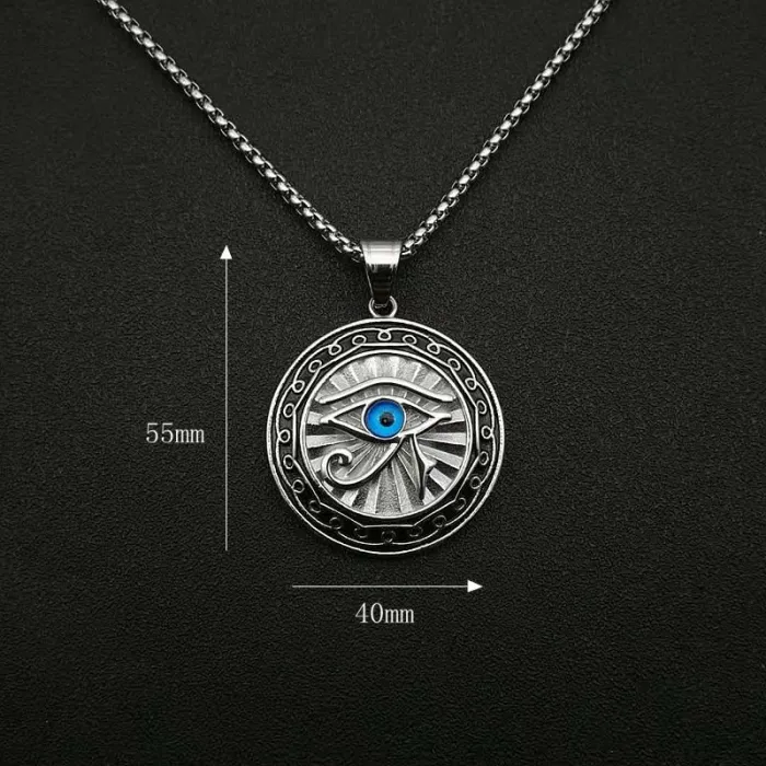  Wholesale Eye of Horus Pendant – Bulk Gold-Plated Titanium Steel Round Necklace with Blue Enamel Eye