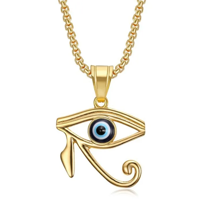 Wholesale Eye of Horus Pendant – Bulk Gold-Plated Titanium/Stainless Steel Necklace with Turkish Blue Eye