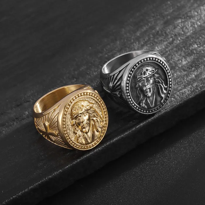 Wholesale YS Cross Faith Ring – Bulk Gold-Plated Titanium Steel Hip Hop Men's Ring
