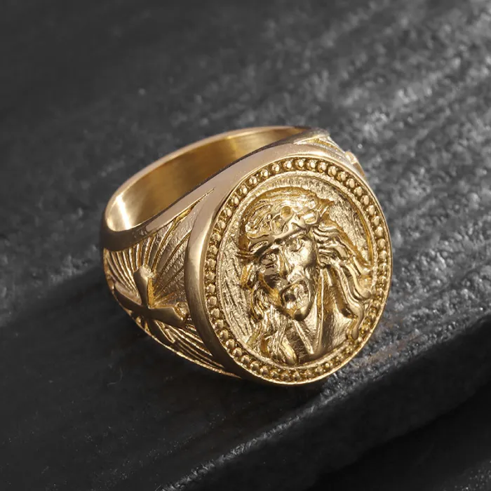 Wholesale YS Cross Faith Ring – Bulk Gold-Plated Titanium Steel Hip Hop Men's Ring