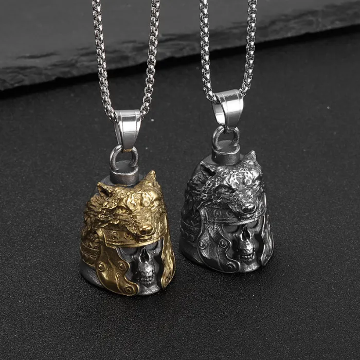 Wholesale Roman Skull Helmet Biker Bell – Bulk Gold-Plated Stainless Steel Flag Officer Wolf Pendant