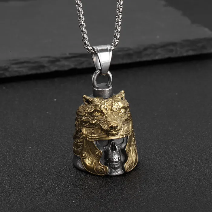 Wholesale Roman Skull Helmet Biker Bell – Bulk Gold-Plated Stainless Steel Flag Officer Wolf Pendant