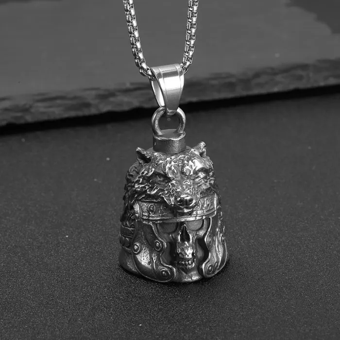 Wholesale Roman Skull Helmet Biker Bell – Bulk Gold-Plated Stainless Steel Flag Officer Wolf Pendant
