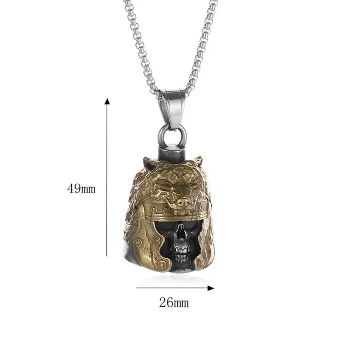 Wholesale Roman Skull Helmet Biker Bell – Bulk Gold-Plated Stainless Steel Flag Officer Wolf Pendant