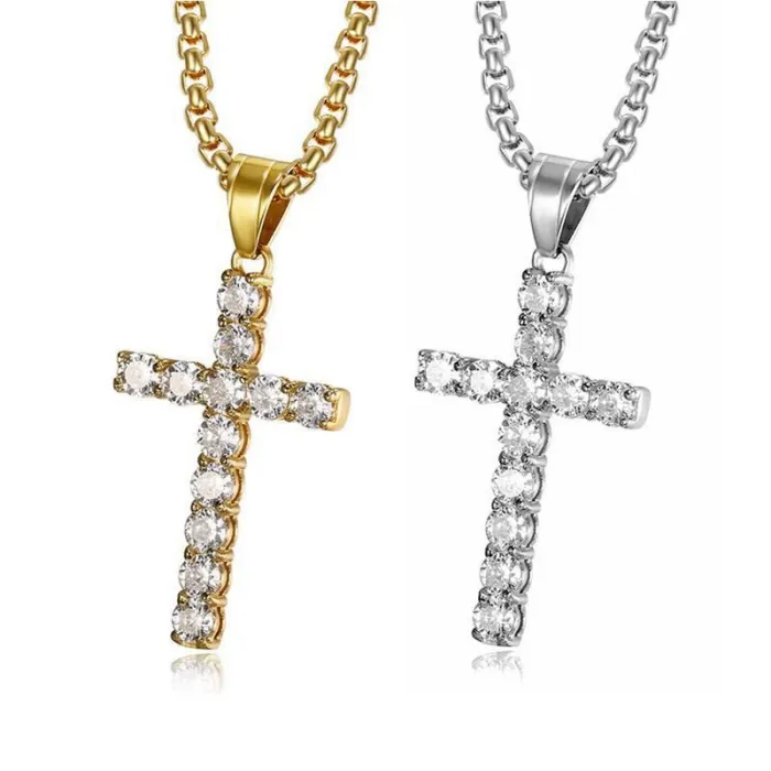 Wholesale AAA Zircon Pendant Necklace – Bulk Gold-Plated Titanium Steel Jewelry for Men & Women