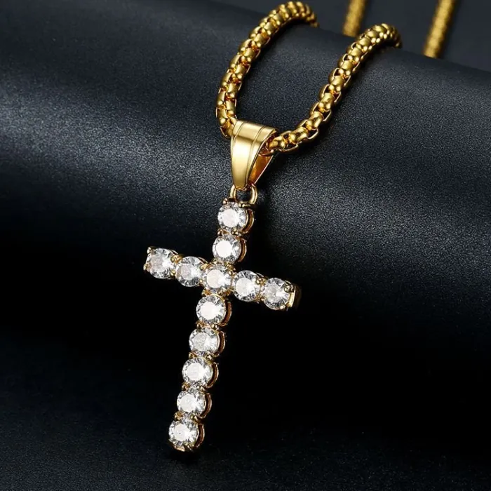 Wholesale AAA Zircon Pendant Necklace – Bulk Gold-Plated Titanium Steel Jewelry for Men & Women