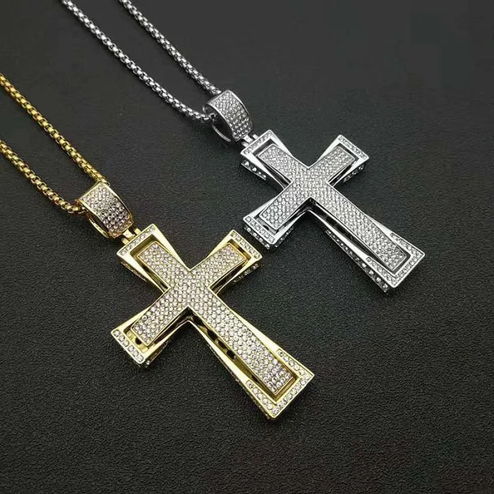 Wholesale Hip Hop Pendant Necklace – Bulk Gold-Plated Titanium Steel Jewelry with Rhinestones for Resellers