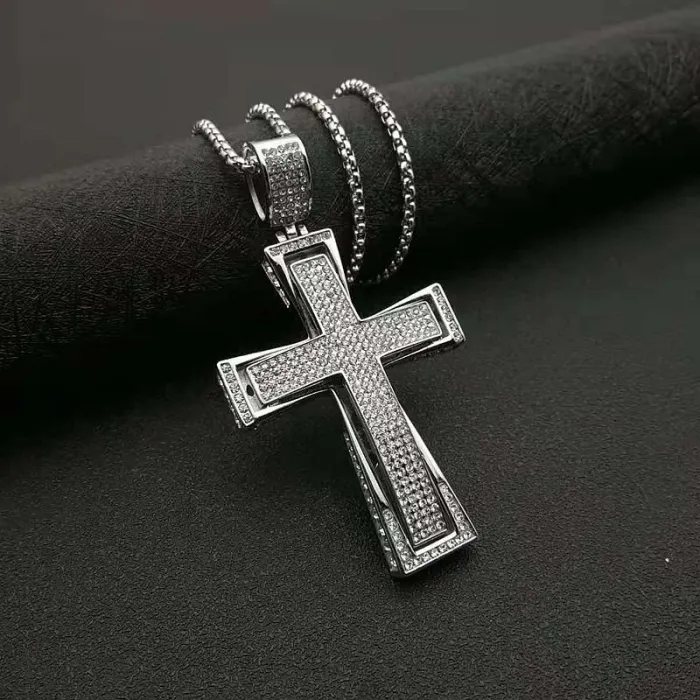 Wholesale Hip Hop Pendant Necklace – Bulk Gold-Plated Titanium Steel Jewelry with Rhinestones for Resellers