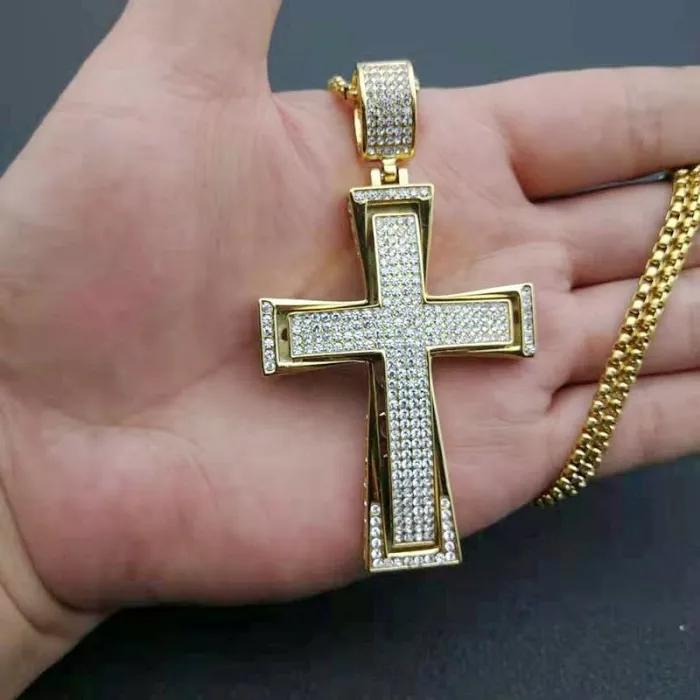 Wholesale Hip Hop Pendant Necklace – Bulk Gold-Plated Titanium Steel Jewelry with Rhinestones for Resellers