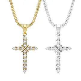 Wholesale Cross Pendant Necklace – Bulk Gold-Plated Titanium Steel Hip Hop Jewelry with CZ Stones - Jewelryto
