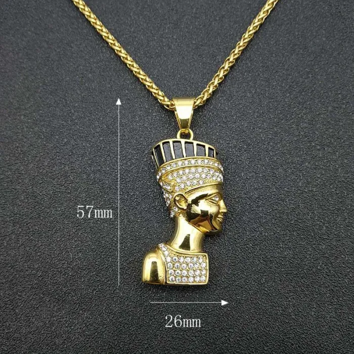 Wholesale Pharaoh Pendant Necklace – Bulk Gold-Plated Titanium Steel Hip Hop Jewelry with Rhinestones