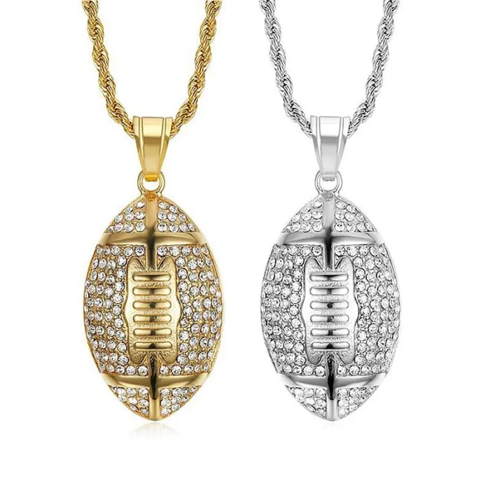 Wholesale Football Pendant Necklace – Bulk Gold-Plated Titanium Steel Hip Hop Jewelry for Resellers