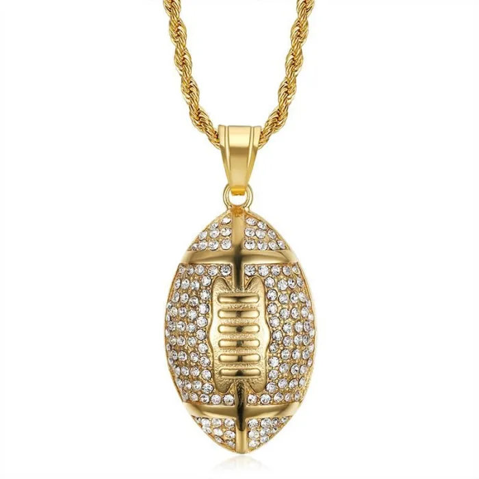 Wholesale Football Pendant Necklace – Bulk Gold-Plated Titanium Steel Hip Hop Jewelry for Resellers