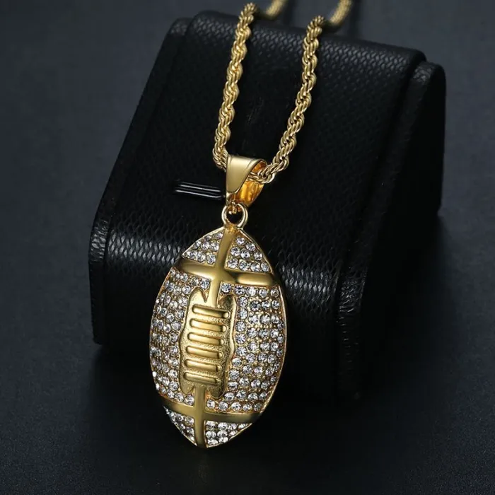 Wholesale Football Pendant Necklace – Bulk Gold-Plated Titanium Steel Hip Hop Jewelry for Resellers