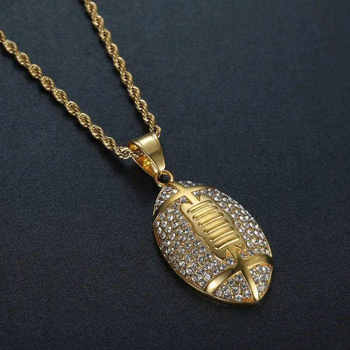 Wholesale Football Pendant Necklace – Bulk Gold-Plated Titanium Steel Hip Hop Jewelry for Resellers