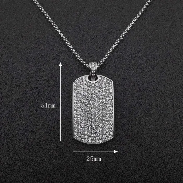 Wholesale Rectangle Pendant Necklace – Bulk Gold-Plated Titanium/Stainless Steel Hip Hop Jewelry with Full Rhinestones